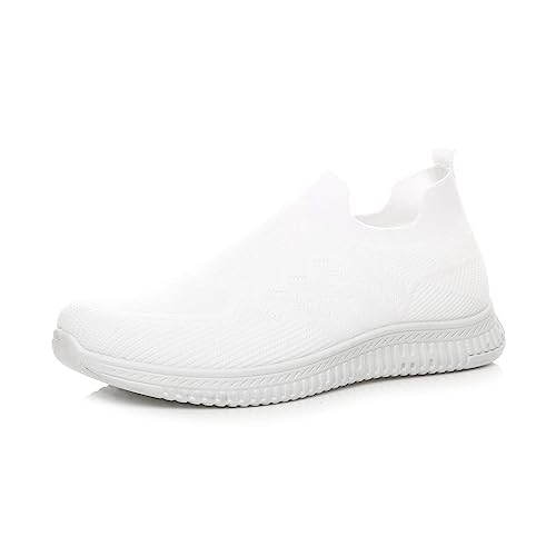AJVANI Mens Flat Slip on Gym Sports Flexible Sock Trainers Sneakers Size 9 43 White