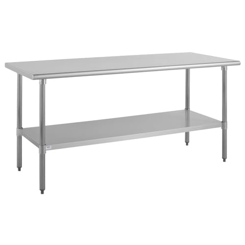 Image of Kratos Stainless Steel Kitchen Prep Table 72 inchx24 inch with Backsplash and Undershelf, NSF Worktable for Restaurants - 16ga /304SS