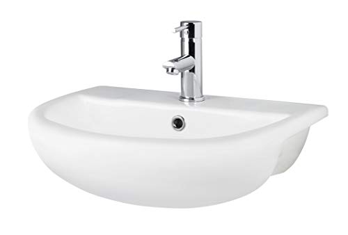 Hudson Reed Modern Bathroom Curved Semi Recessed Basin, 170mm x 500mm x 390mm, White, NCH305A