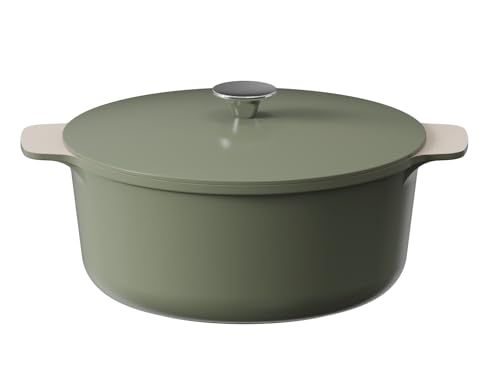Cooksmart Signature 28cm Casserole Pot with Lid – Cast Aluminium | Non-Stick | PFOA & PFAS Free | Free Felt Pan Protector | Induction, Gas,& Electric Hob Compatible (Sage Green)