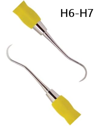 AmeriCan Goods Dental Scaler H6-H7 with Silicone Color-Coded Grips Professional Autoclavable Double-Ended Yellow Silicone Gripped Handle
