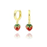 Aros Pendientes en Plata de Ley 925m chapados oro 10mm. de diámetro fresa esmaltada colgante