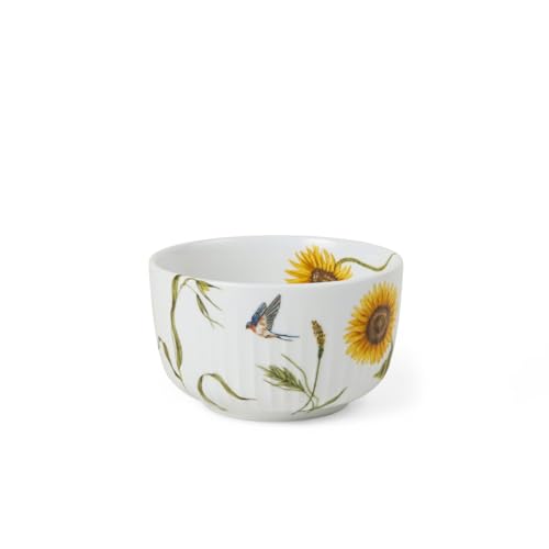 Kähler Design Hammershøi Summer Schale aus Porzellan mit Sonnenblumen Aquarellmalerei, 7,5 x 12 cm, 693282, Weiß