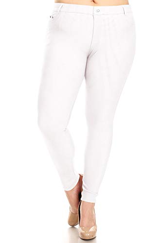 Women's Plus Size Stretch Casual Basic Pockets Button Solid Leggings Denim Jeans Pants