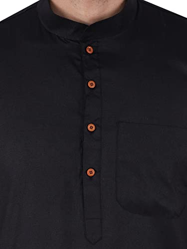 Image of JEXI Men's Cotton Blend Solid Kurta Pyjama Set - Knee-Length, Mandarin Collar, Full Sleeve, Ethnic Wear