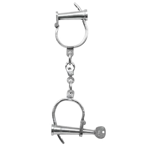 Image of Vintageware Heavy Duty Carbon Steel Indian Handcuffs with Removable Key, Chrome Finish, Adjustable Metal Handcuffs for Theatre, Drama, Stage Performance, Film Props & Historical Display