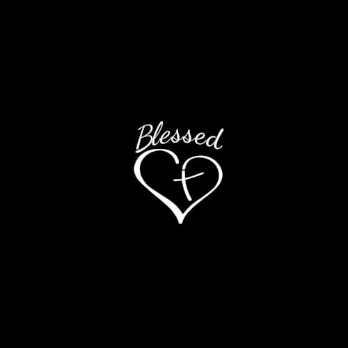 Image of AS Blessed Cross and Heart Christian Vinyl Decal Sticker | White 5.5x4.5 Inches |Cars, Trucks, Laptops, Tumblers, Walls, and Windows | Bumper Sticker and Decal for Vehicles and Accessories