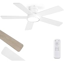 Fanbulous 42 Inch Ceiling Fans with Lights and Remote,Indoor Modern Flush Mount Ceiling Fan with 3CCT 6-Speed Quiet DC Motor,White Small Low Profile Ceiling Fan for Bedroom Living Room Office