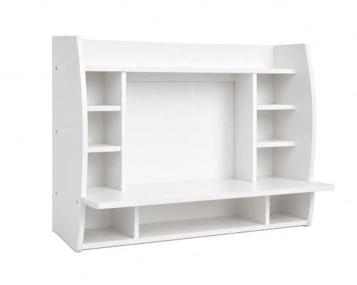Image of Versatile Wall Mount Floating Computer Desk - Stylish and Space-Saving Writing Study Table with Shelves - Ideal for Living Room, Bedroom, and Home Office, White