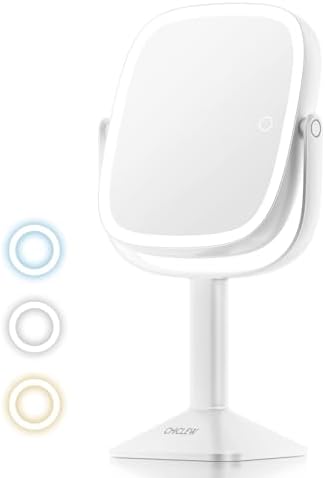 9.5” Schminkspiegel mit Beleuchtung, 10X/1X Vergrößerungsspiegel mit Licht | Wiederaufladbarer Kosmetikspiegel mit Vergrößerung, Dimmbar Vergrößerungsspiegel mit 3 Lichtfarben 360°