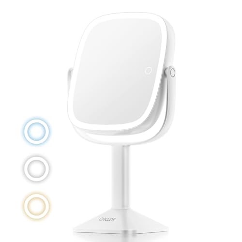 CHICLEW Makeup Mirror with Lights, Upgraded 9.5in Large Double-Sided 1X/10X LED Magnifying Mirrors, 3 Color Modes & Stepless Dimming, Illuminated Light Up Table Mirrors with Detachable Base for Home