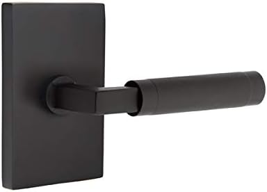 Emtek Select Passage, Modern Rectangular Rosette, L-Square Stem, Knurled Lever, Flat Black, RH
