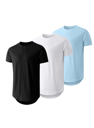 JMIERR Mens 3 Pack Cotton Hipster Hip Hop Longline Crewneck T-Shirt