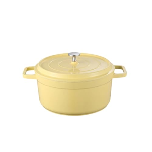 HeartTrend 鋳鉄鍋 両手鍋 鋳鉄製 無水調理 無塗装 蒸気循環 汚れにくく丈夫 ガスコンロ/IHオーブン/ハロゲンオーブン/オーブン対応 揚げ物にも使える 汚れにくく丈夫 丸型 スロークッカー 蒸し器 多機能調理器 (20cm,イエロー)