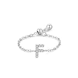 Anillo de diamantes vintage para mujer, plata con letra F con diamante redondo PT950 y oro blanco, N 1/2, Oro blanco de 14 quilates, Diamante