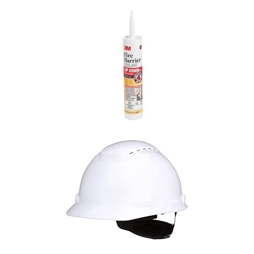 Bundle of 3M Fire Barrier Sealant CP 25WB+, Red Color, One-Component, 10.1 fl oz Cartridge + SecureFit Hard Hat SecureFit H-701SFV-UV, White, ANSI Z87.1, Medium