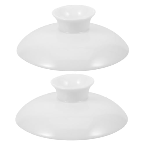 2 tapas de cerámica para taza de té, con asas, cuenco de sopa con plato, cubierta de tetera de té, tapa de taza de porcelana, cerámica blanca