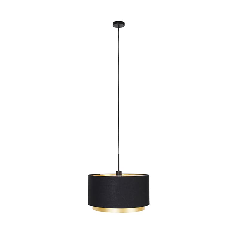 Qazqa Pendelleuchte Duo – Hängelampe Mit Schwarz/weißem Schirm, 45 Cm, Dimmbar, E27, Für Wohnzimmer & Mehr