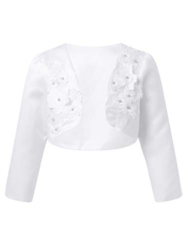 Hularka Kids Girls Flower Applique Shrug Cardigan Open Front Weeding Birthday Party Princess Dress Cover Up