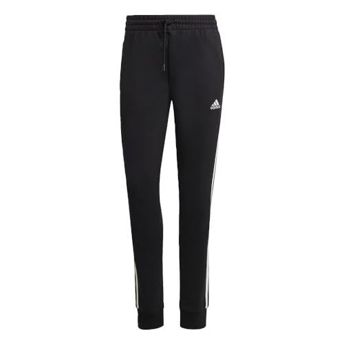 adidas Women's Plus Size Essentials 3-Stripes French Terry Cuffed Pants, Black/White, M