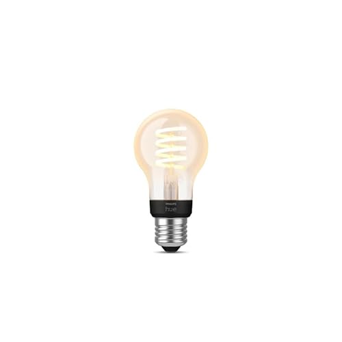 Philips Hue White Ambiance E27 Filament Lampe (550 lm), dimmbare LED Standard Lampe f&uuml;r das Hue Lichtsystem mit warm- bis k&uuml;hlwei&szlig;em Licht, smarte Lichtsteuerung &uuml;ber Sprache und App, 1er Pack