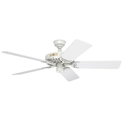 Hunter 52 inch Outdoor or Indoor Ceiling Fan No Light - White Ceiling Fan without Light, For Patio, Porch, Garage, or Living Room, Standard Mount, 5 Blades, Pull Chain - Original 23845, White