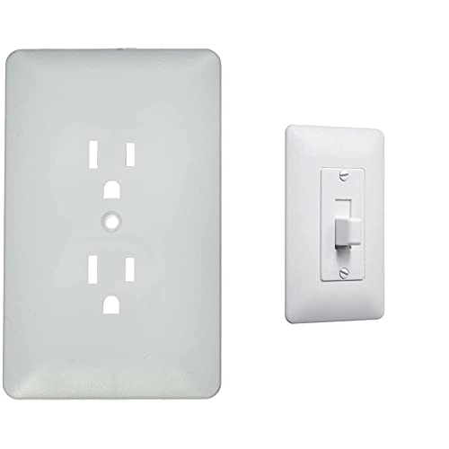 Image of TayMac MW2000W Masque 2000 Series 1-Gang Nonmetallic Decorator Style Duplex Cover-Up Wall Plate, White, 5-Pack & Taymac 5070W Masque 2000 1-Gang Decorator Style Wallplate, White (1-Pack)