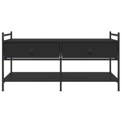 Table basse noire en bois d'ingénierie et métal avec étagère basse