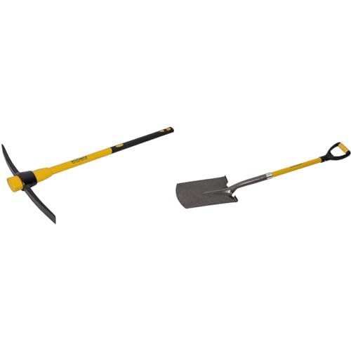 Roughneck ROU64352 Pick Axe With Fibreglass Handle 5lbs/2.27kg & ROU68224 Digging Spade 1070mm/42,Yellow & Black