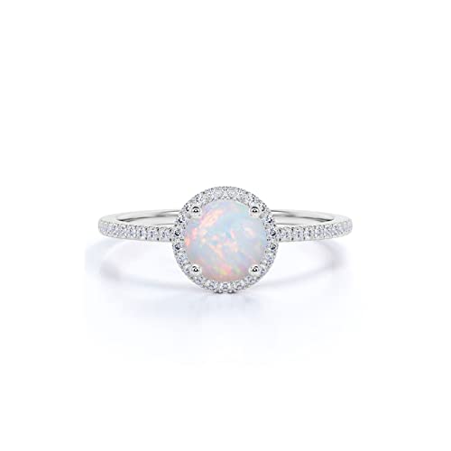 Verlobungsringe für Damen, 10 K, 14 K, 18 K Gold, Opal und Diamant, simulierter Opal und echte Diamantringe für Sie (Farbe G-H, Reinheit I2-I3), Metall, Diamant, Metall, Diamant