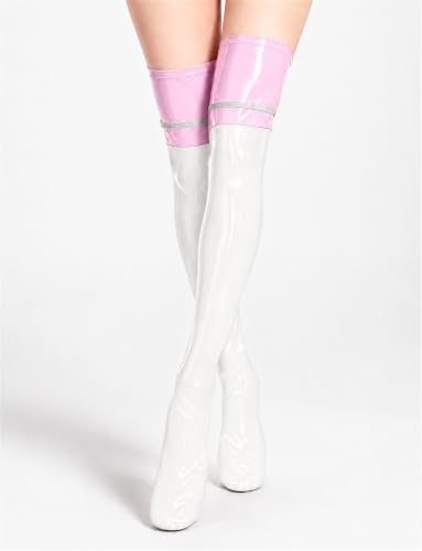 Image of SEAUR Women's Patent Leather Thigh High Stockings Shiny Glossy Wet Look Socks Over Knee Long Socks for Party Club Cosplay