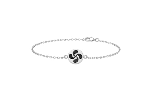 Bracelet Lauburu en argent 925 et émail noir avec chaîne d'extension 15+4 cm