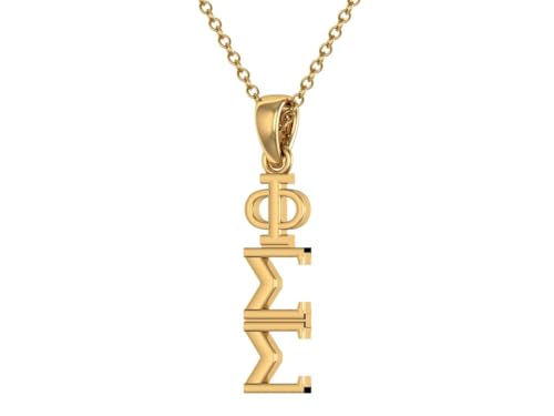 Phi Sigma Sigma Vertical Yellow Gold Plated Sterling Silver with 18