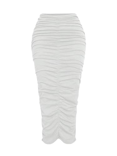 GORGLITTER Women's Casual Ruched High Waisted Bodycon Maxi Skirt Stretchy Solid Long Pencil Skirts