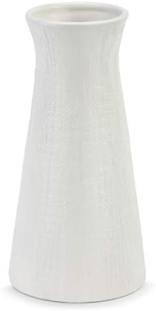 DEMDACO Linen Texture Matte White 10 x 5 Ceramic Stoneware Just Because Small Vase
