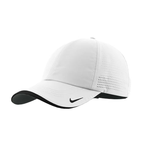Nike Mens Golf – Dri-fit Swoosh Perforated Cap, White Hat, White