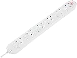Masterplug Six Socket Extension Lead, 2 Metre Cable, Surge Protection, Individual Switches, Power and Surge LED Indicators, 6-Way Plug Extension Cable, Power Strip, White, 13A, 6G, 2m, SWSRG6210N
