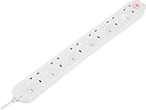 Masterplug Six Socket Extension Lead, 2 Metre Cable, Surge Protection, Individual Switches, Power and Surge LED Indicators, 6-Way Plug Extension Cable, Power Strip, White, 13A, 6G, 2m, SWSRG6210N
