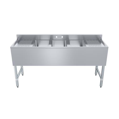 Image of AmGood 60 in. x 19 in. Three Bowl Commercial Underbar Sink with Two Drainbaords, NSF Approved