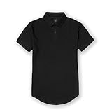 Ten10 Apparel Men's Premium Stratus Polo Short Sleeve Shirt, Curved Hem, Button Collar, Small, Black
