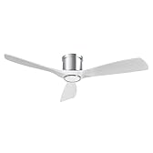 OFANTOP Ventilateur de plafond encastré avec lumières et télécommande, ventilateur de plafond silencieux à moteur DC Wifi 3 pales blanches pour salon, chambre à coucher, patio, 132CM