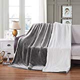 MUKKA Casual Plush Flannel Throw Blanket for Kids Gift - Soft and Warm Reversible Sherpa for Couch/Sofa, Throw 50"x60" Light Grey for All Season Wrinkle Resistant Durable Machine Wash