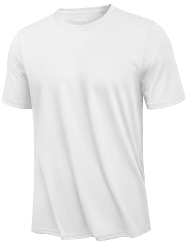 KEFITEVD T-Shirts Men UK Moisture Wicking Short Sleeve Breathable Quick Dry Gym Swimming Tops Tee for Summer,White,L