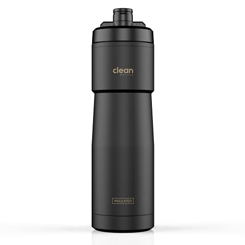 The Clean Hydration Co, Sport 23 Insulated Bike Water Bottle with Easy Clean Nozzle, Easy Squeeze for Cycling (Matte Black)