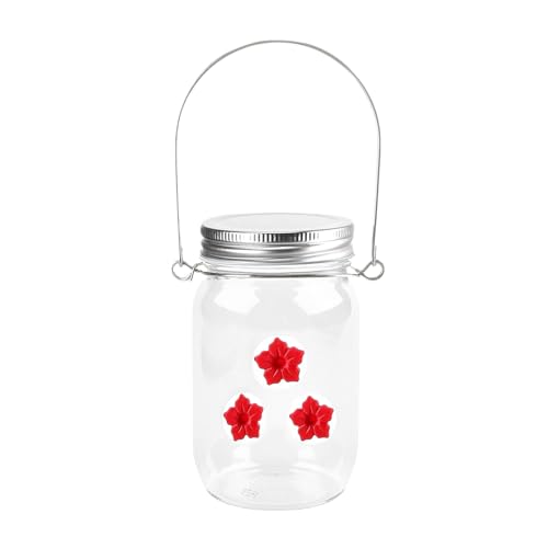 Hummingbird Feeder with 3 Ports Mason Jar Design Bird 400ml Hanging Water Holes Clear