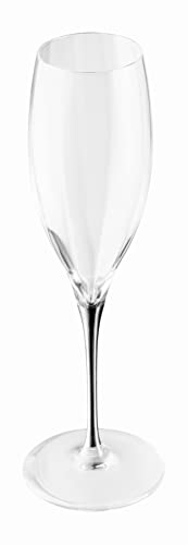 Barski Toasting Flute Glass - Champagne - Flutes - Set Of 6 Crystal Glasses - Wedding Toasting Flutes - Platinum Stem - 11 Oz Made In Europe #TOP6