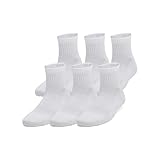 Under Armour Unisex-Child Youth Training Cotton Quarter Socks 6 Pack, (100) White/White/Black, Medium