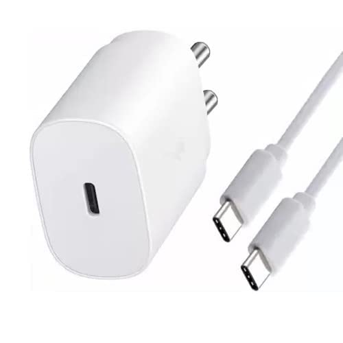 Image of Original 25Watt USB-C Super Adapter for c to c Cable for Samsung Galaxy Quantum 2| A72| A52 5G| A52 |F62 |M62 (Adapter + Cable- White