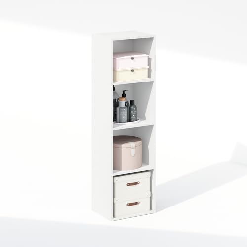 Image of Furinno Reed Closet Organizers and Storage, 4-Tier Closet Organizer, Open Shelf Closet Storage, for Wardrobe, Bedroom, Living Room, White
