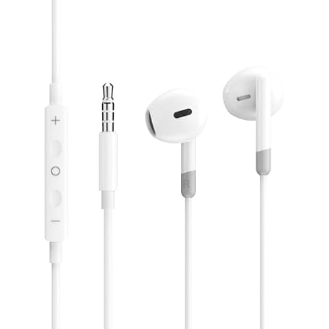 Wired Earbuds Headphone with Mic, 3.5mm in-Ear Earphone HiFi Stereo, Volume Control Compatible with iPhone,iPad,iPod,Computer,Laptop,Mp3/4,Android Most Audio Devices, White,1 Pack Cover